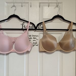 Lane Bryant Cacique 42D Pink & Avenue Bra Beige Full Coverage Lot Of (2).